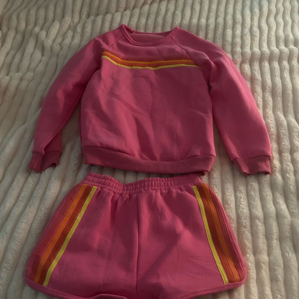 Pink Women's Two-Piece Sweatshirt and Shorts Set - Casual Activewear
